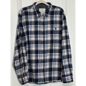 Weatherproof Vintage Flannel Button Down Shirt Men's XXL Blue Plaid Outdoor